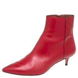 Pre Owned Aquazzura Red Leather Quant Pointed Toe Ankle Booties Size 36.5