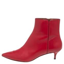 Pre Owned Aquazzura Red Leather Quant Pointed Toe Ankle Booties Size 36.5