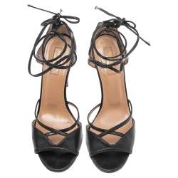 Aquazzura Black Leather Nathalie Ankle Wrap Sandals Size 36.5