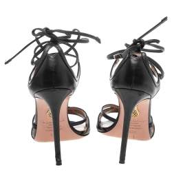 Aquazzura Black Leather Nathalie Ankle Wrap Sandals Size 36.5