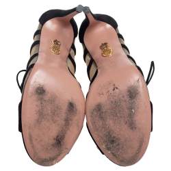 Pre Owned حذاء بوتيز أكوازورا اليا سويدي ودانتيل أسود مقاس 39