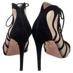 Pre Owned حذاء بوتيز أكوازورا اليا سويدي ودانتيل أسود مقاس 39