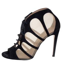 Pre Owned حذاء بوتيز أكوازورا اليا سويدي ودانتيل أسود مقاس 39