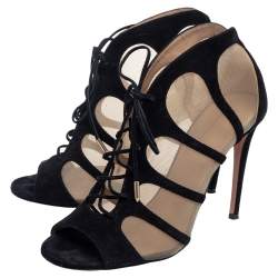 Pre Owned حذاء بوتيز أكوازورا اليا سويدي ودانتيل أسود مقاس 39