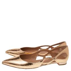 مملوكة مسبقًا حذاء باليرينا فلات أكوازورا جلد نقشة الثعبان ذهبي مقاس 37