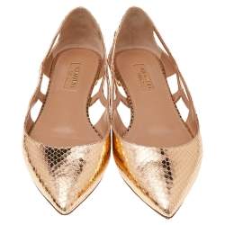 مملوكة مسبقًا حذاء باليرينا فلات أكوازورا جلد نقشة الثعبان ذهبي مقاس 37