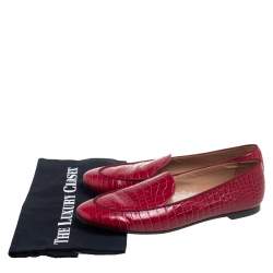 Pre Owned Aquazzura Burgundy Alligator Leather Slip On Loafers Size 37.5