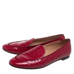 Pre Owned Aquazzura Burgundy Alligator Leather Slip On Loafers Size 37.5