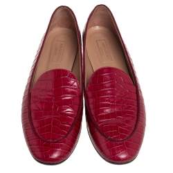 Pre Owned Aquazzura Burgundy Alligator Leather Slip On Loafers Size 37.5