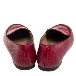 Pre Owned Aquazzura Burgundy Alligator Leather Slip On Loafers Size 37.5