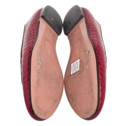 Pre Owned Aquazzura Burgundy Alligator Leather Slip On Loafers Size 37.5
