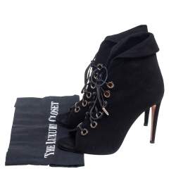 Pre Owned Aquazzura  Black Suede Lace Up Ankle Boots Size 37