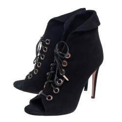 Pre Owned Aquazzura  Black Suede Lace Up Ankle Boots Size 37
