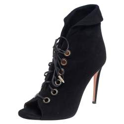 Pre Owned Aquazzura  Black Suede Lace Up Ankle Boots Size 37