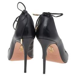 Aquazzura Black Leather Christy Lace Ankle Wrap Pumps Size 38.5