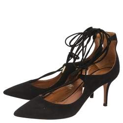 Pre Owned Aquazzura Black Suede  Lace Up Sandals Size 37