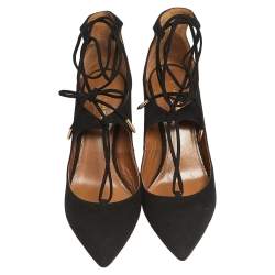 Pre Owned Aquazzura Black Suede  Lace Up Sandals Size 37