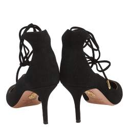 Pre Owned Aquazzura Black Suede  Lace Up Sandals Size 37