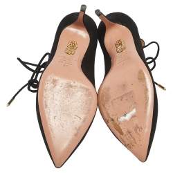 Pre Owned Aquazzura Black Suede  Lace Up Sandals Size 37