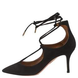 Pre Owned Aquazzura Black Suede  Lace Up Sandals Size 37