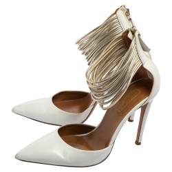 مملوكة مسبقًا حذاء كعب عالي أكوازورا هالو لوفر جلد أبيض سير كاحل مقاس 37