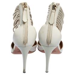 مملوكة مسبقًا حذاء كعب عالي أكوازورا هالو لوفر جلد أبيض سير كاحل مقاس 37