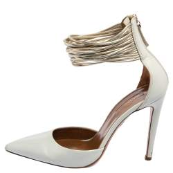 مملوكة مسبقًا حذاء كعب عالي أكوازورا هالو لوفر جلد أبيض سير كاحل مقاس 37