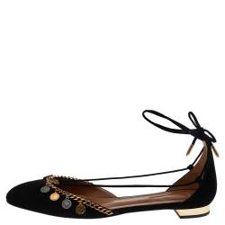 مملوكة مسبقًا حذاء فلات أكوازورا اليكسا دورسي سويدي أسود مزخرف برباط كاحل مقاس 40