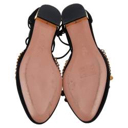 مملوكة مسبقًا حذاء فلات أكوازورا اليكسا دورسي سويدي أسود مزخرف برباط كاحل مقاس 40