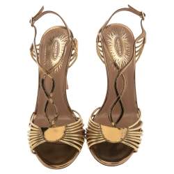 مملوكة مسبقًا صندل أكوازورا جوزفين جلد ذهبي ميتاليك سير كاحل مقاس 37.5