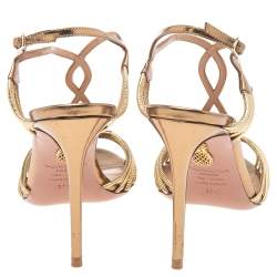 مملوكة مسبقًا صندل أكوازورا جوزفين جلد ذهبي ميتاليك سير كاحل مقاس 37.5