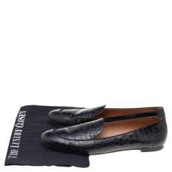 Pre Owned Aquazzura Black Croc Embossed Leather Slip on Loafers Size 38.5