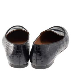 Pre Owned Aquazzura Black Croc Embossed Leather Slip on Loafers Size 38.5
