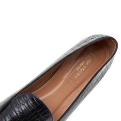 Pre Owned Aquazzura Black Croc Embossed Leather Slip on Loafers Size 38.5