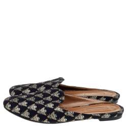 Aquazzura Black Bee Embroidered Fabric Flat Mules Size 39.5