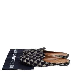 Aquazzura Black Bee Embroidered Fabric Flat Mules Size 39.5