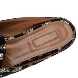 Aquazzura Black Bee Embroidered Fabric Flat Mules Size 39.5