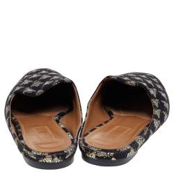 Aquazzura Black Bee Embroidered Fabric Flat Mules Size 39.5