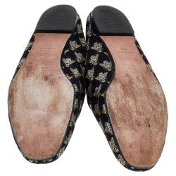 Aquazzura Black Bee Embroidered Fabric Flat Mules Size 39.5