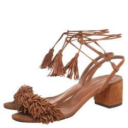 Pre Owned Aquazzura Brown Suede Wild Thing Ankle-Wrap Sandals Size 36