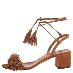 Pre Owned Aquazzura Brown Suede Wild Thing Ankle-Wrap Sandals Size 36
