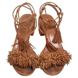 Pre Owned Aquazzura Brown Suede Wild Thing Ankle-Wrap Sandals Size 36
