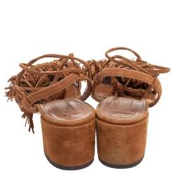 Pre Owned Aquazzura Brown Suede Wild Thing Ankle-Wrap Sandals Size 36