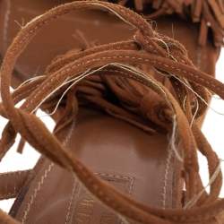 Pre Owned Aquazzura Brown Suede Wild Thing Ankle-Wrap Sandals Size 36