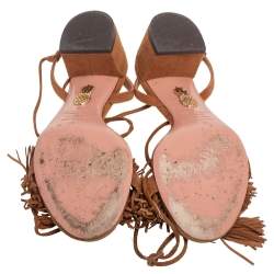 Pre Owned Aquazzura Brown Suede Wild Thing Ankle-Wrap Sandals Size 36