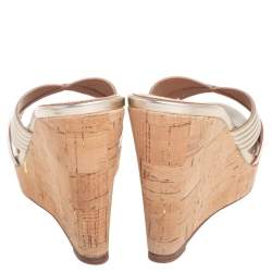 Pre Owned صندل أكوازورا جلد فلين ذهبي بكعب روكي مقاس 37