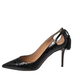 مملوكة مسبقًا Aquazzura Black Croc Embossed Leather Marilyn Pumps Size 37.5