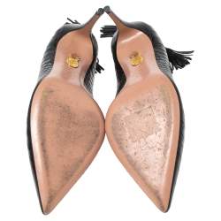 مملوكة مسبقًا Aquazzura Black Croc Embossed Leather Marilyn Pumps Size 37.5