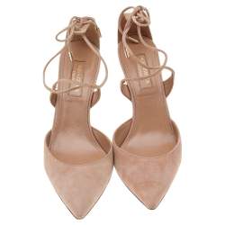 Pre Owned Aquazzura Beige Suede Matilde Cross Straps Sandals Size 36