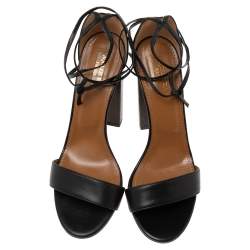 مملوكة مسبقًا Aquazzura Black  Leather Linda Ankle Wrap Sandals Size 38.5